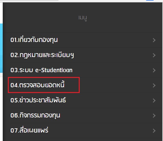 เมนู ตรวจสอบยอดหนี้